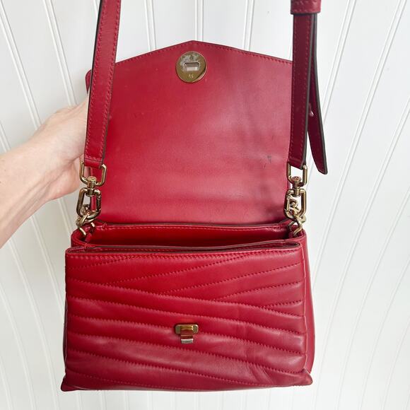 Tory Burch Kira Chevron Top Handle Satchel Apple Red Leather Convertible Bag - Picture 7 of 11